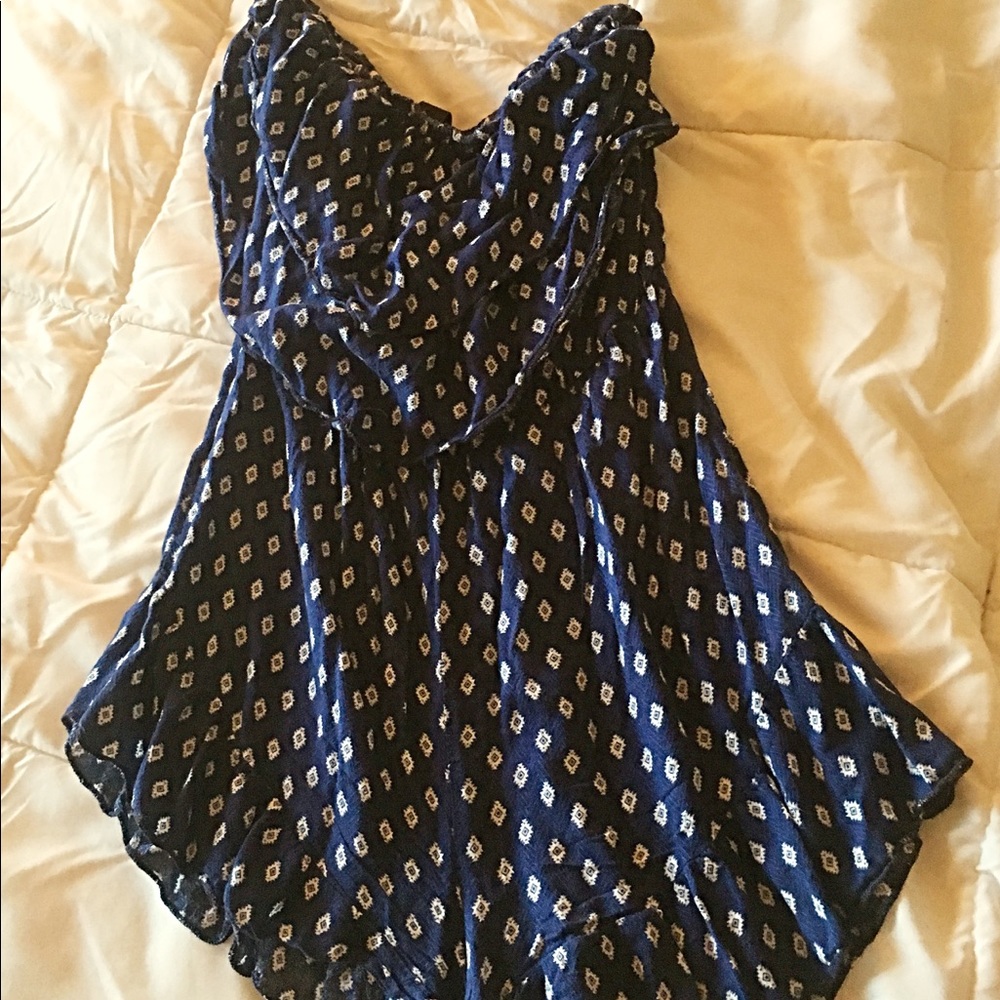 Blue Sleeveless Romper with White Detail